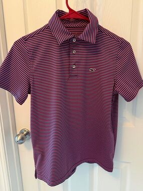 Vineyard Vines Sankaty Striped Performance Polos - Light Blue & Magenta
